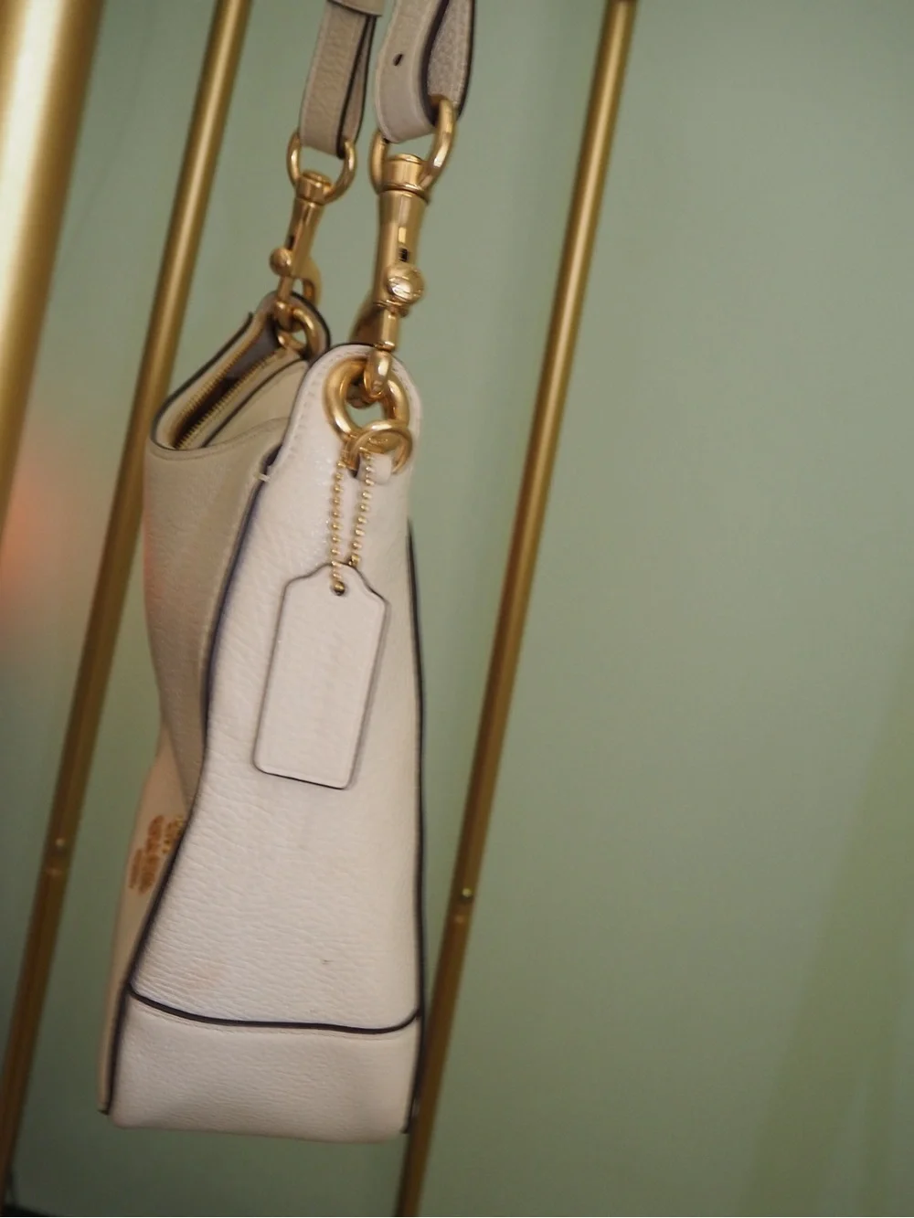 COACH Chalk Off White Pebble Leather Small Hobo Shoulder Bag Gold Hardware